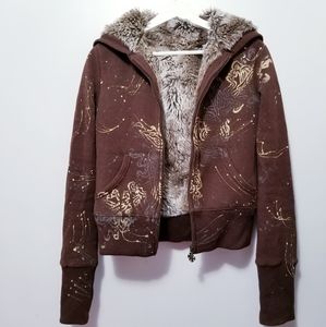 MISS ME Brown Zip front Hoodie Jacket sz M -F9
